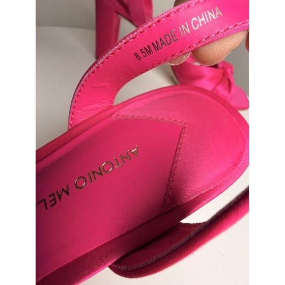 Antonio Melani Tess Fuchsia Satin Bow Ankle Strap Block Heel Sandals 8.5 Wedding - Picture 9 of 11
